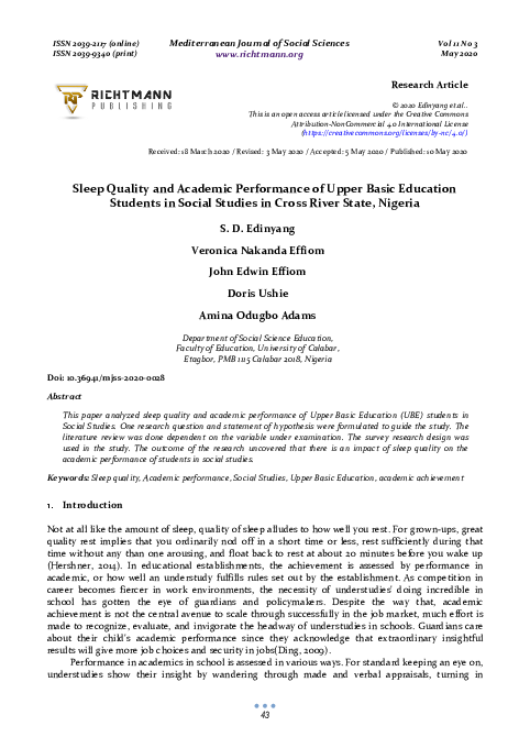 (PDF) Sleep Quality and Academic Performance of Upper Basic Education ...