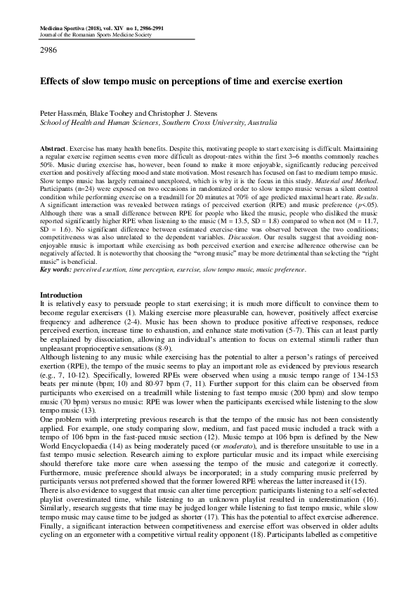 (PDF) Effects of slow tempo music on perceptions of time and exercise ...