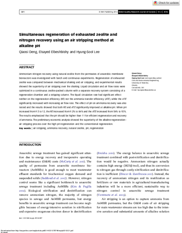 (PDF) Simultaneous regeneration of exhausted zeolite and nitrogen