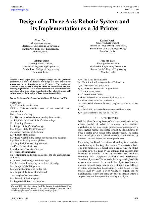 (PDF) Design of a Three Axis Robotic System and its Implementation as a ...