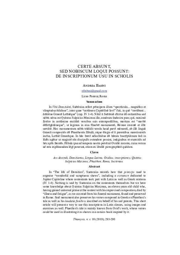 (PDF) Certe absunt, sed nobiscum loqui possunt: De inscriptionum usu in ...
