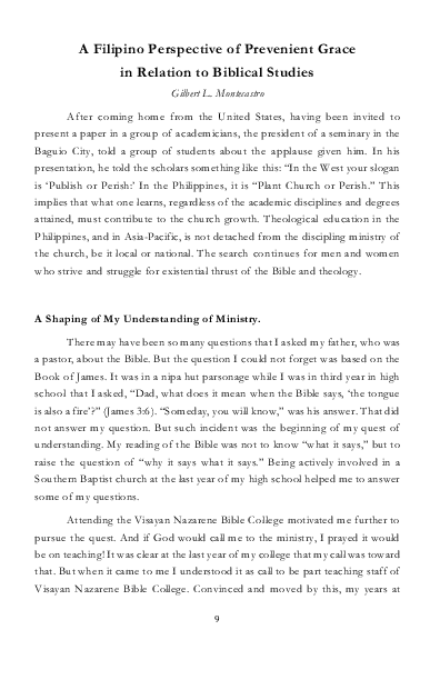 (PDF) A Filipino Perspective of Prevenient Grace in Relation to ...