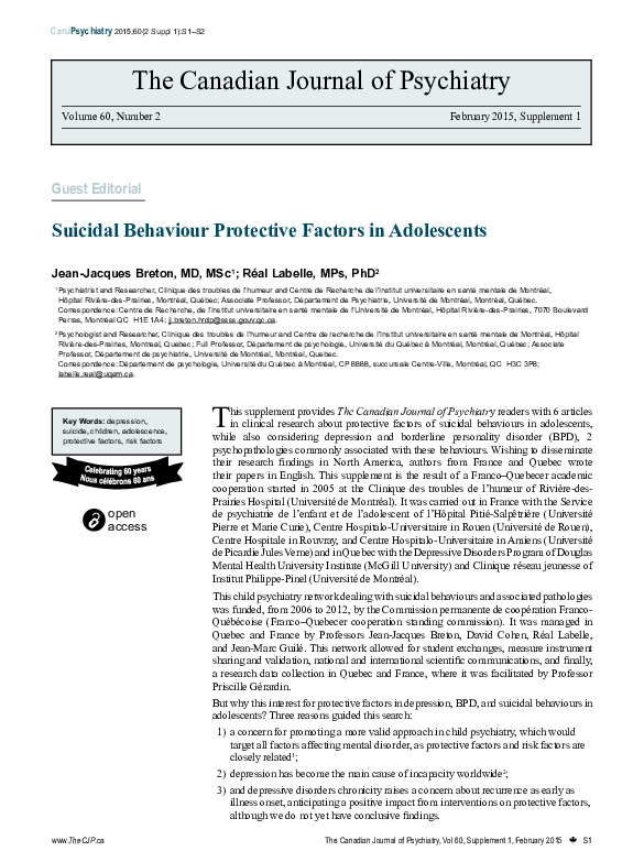 (PDF) Suicidal behaviour protective factors in adolescents