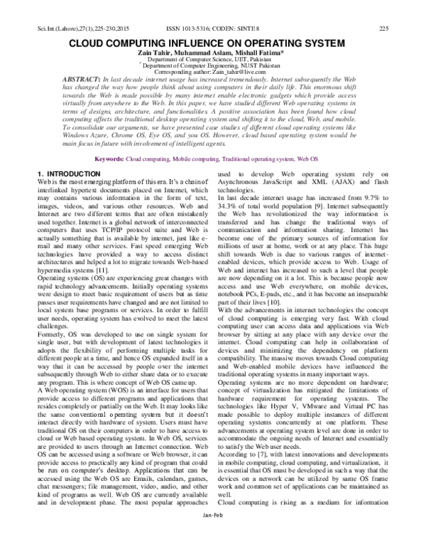 (PDF) Cloud Computing Influence on Operating System