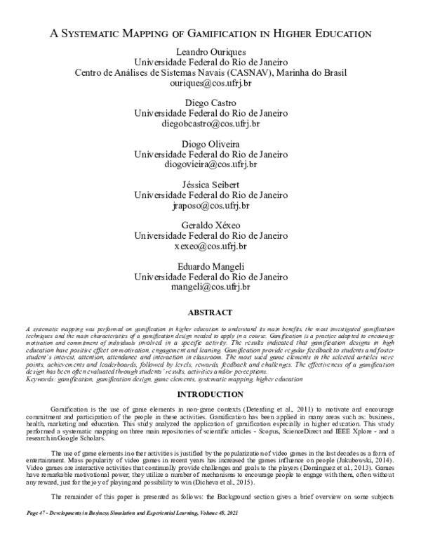 (PDF) A Systematic Mapping of Gamification in Higher Education