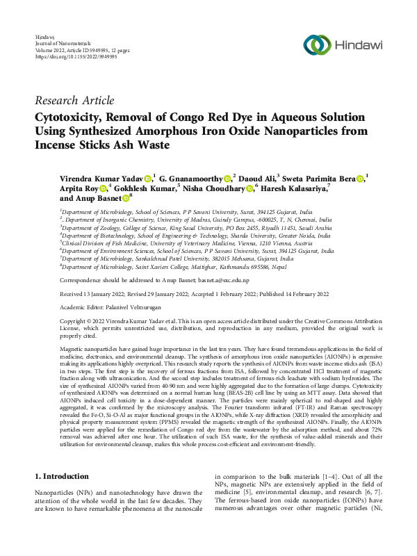 (PDF) Cytotoxicity, Removal of Congo Red Dye in Aqueous Solution Using ...