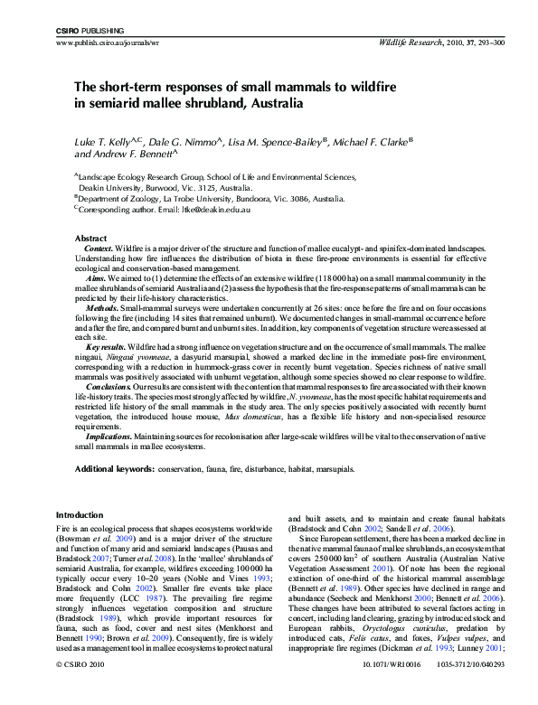 (PDF) The short-term responses of small mammals to wildfire in semiarid ...