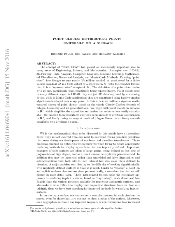 (PDF) PointClouds: Distributing Points Uniformly on a Surface
