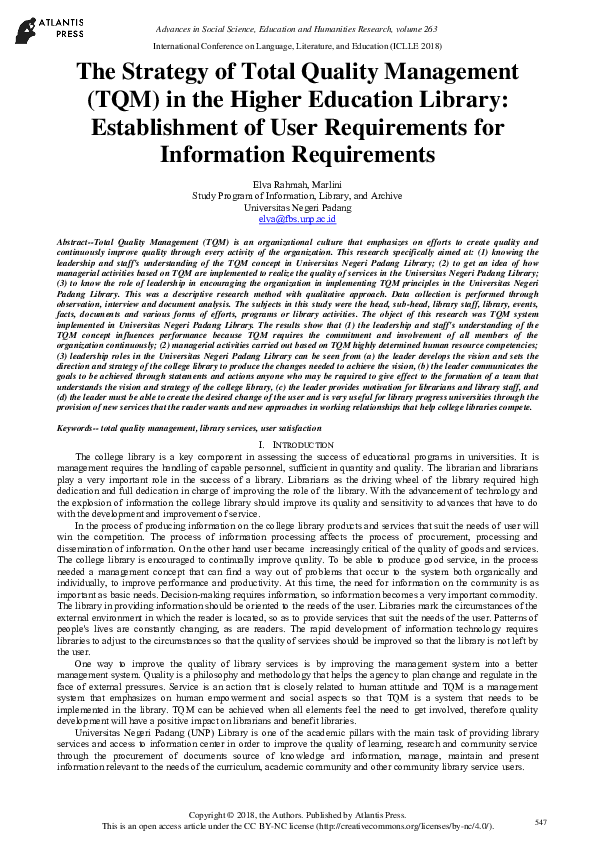 (PDF) The Strategy of Total Quality Management (TQM) In The Higher ...