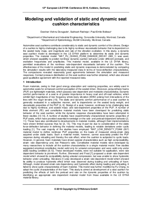 (PDF) Modeling and validation of static and dynamic seat cushion ...