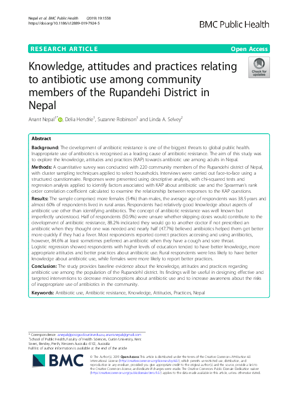 (PDF) Knowledge, attitudes and practices relating to antibiotic use ...