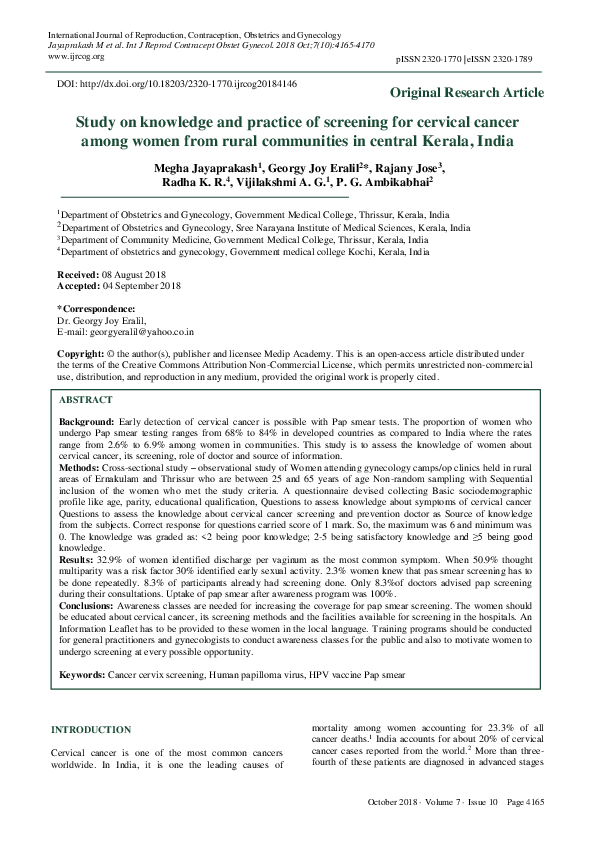 (PDF) Study on knowledge and practice of screening for cervical cancer ...
