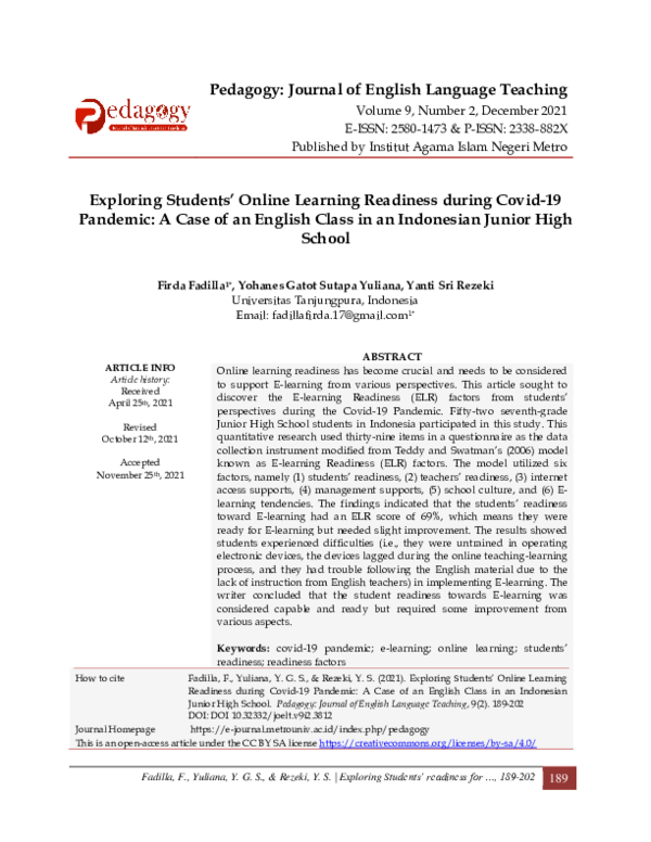 (PDF) Exploring Students’ Online Learning Readiness during Covid-19 ...