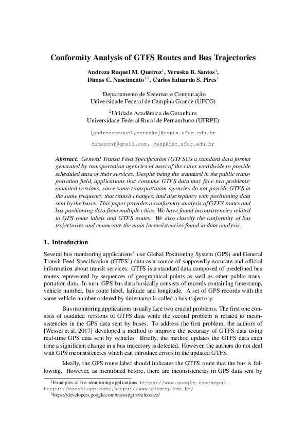 (PDF) Conformity Analysis of GTFS Routes and Bus Trajectories