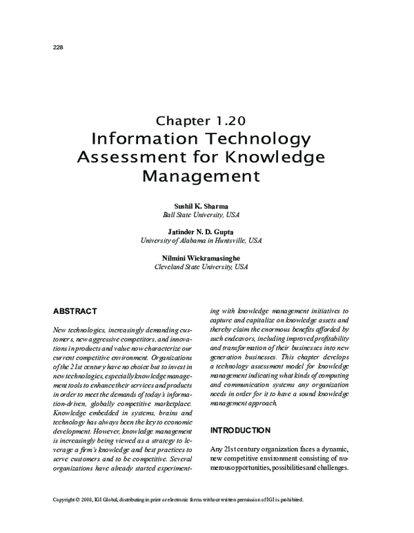 (PDF) Information Technology Assessment for Knowledge Management