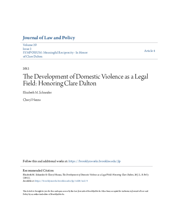 (PDF) The Development of Domestic Violence as a Legal Field: Honoring ...