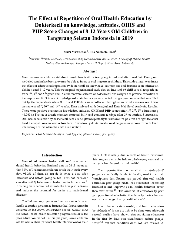 (PDF) The Effect of Repetition of Oral Health Education by Dokterkecil ...