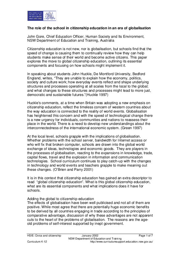 (PDF) The role of the school in citizenship education in an era of ...