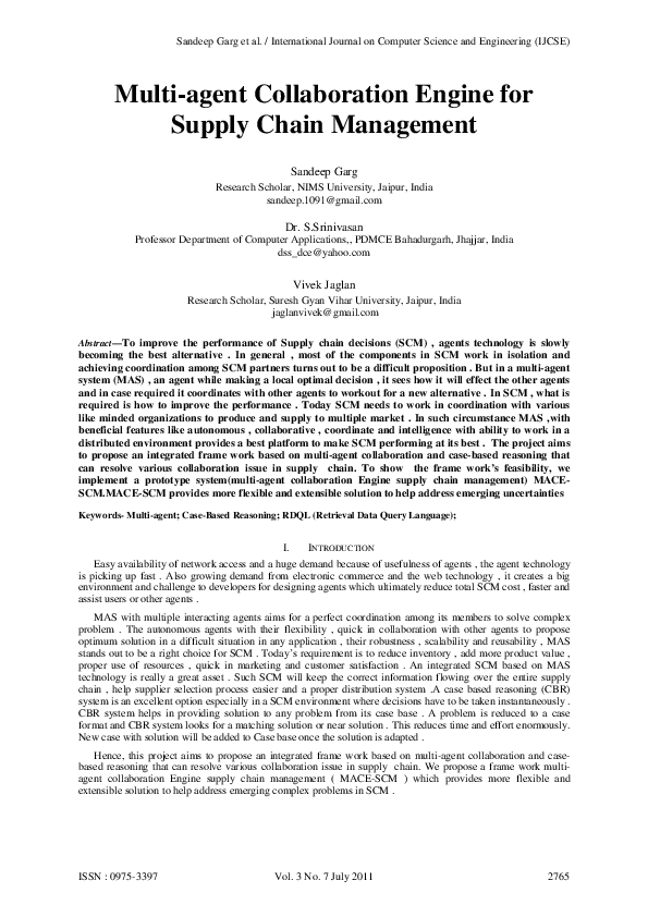 (PDF) Multi-agent Collaboration Engine for Supply Chain Management