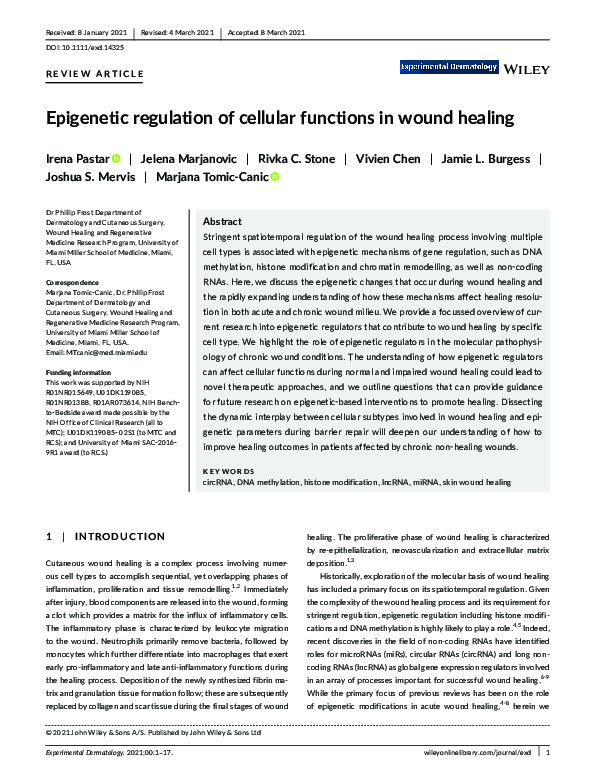 (PDF) Epigenetic regulation of cellular functions in wound healing