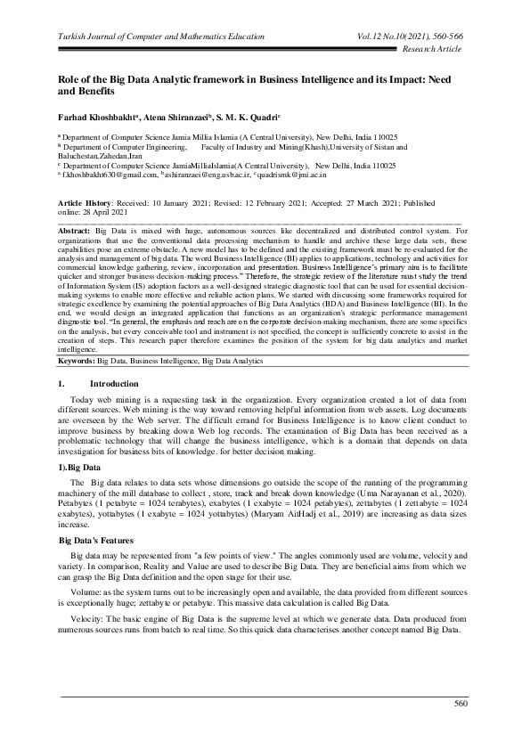 (PDF) Role of the Big Data Analytic framework in Business Intelligence ...