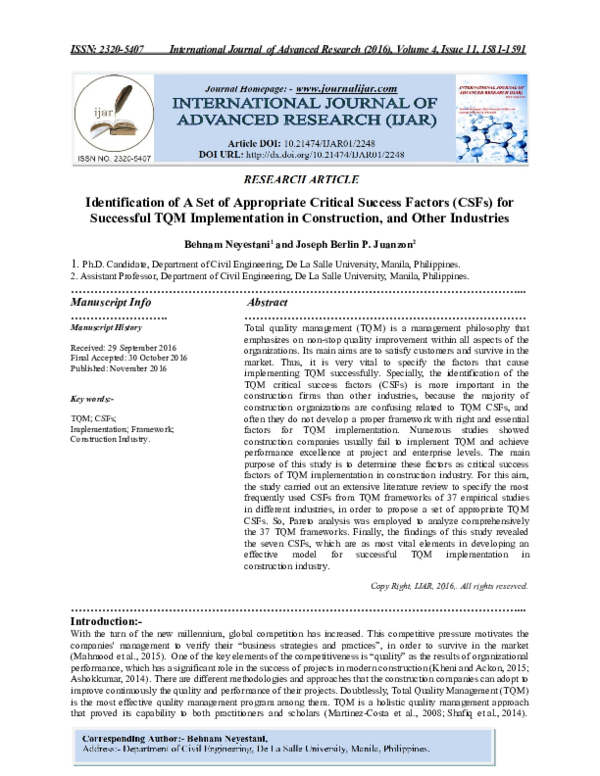 (PDF) Identification of A Set of Appropriate Critical Success Factors ...