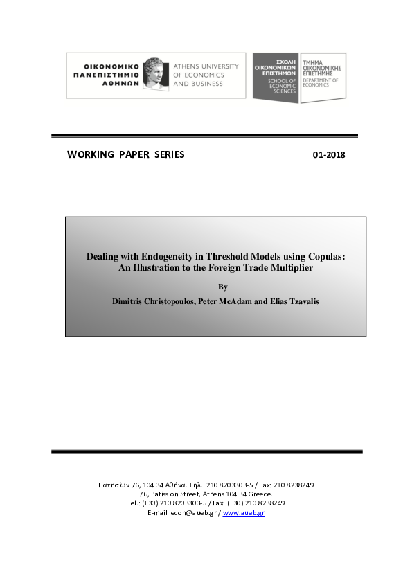 (PDF) Dealing With Endogeneity in Threshold Models Using Copulas