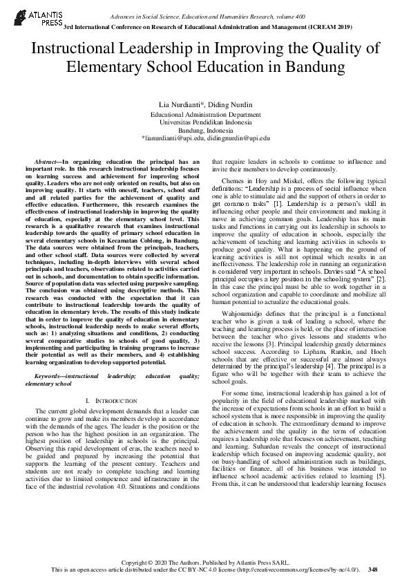 (PDF) Instructional Leadership in Improving the Quality of Elementary ...