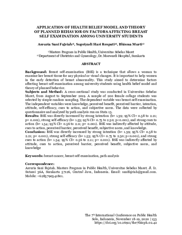 (PDF) Application of Health Belief Model and Theory of Planned Behavior ...
