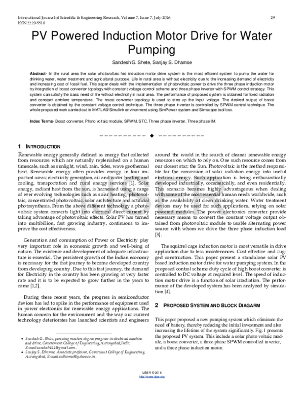 (PDF) PV Powered Induction Motor Drive for Water Pumping