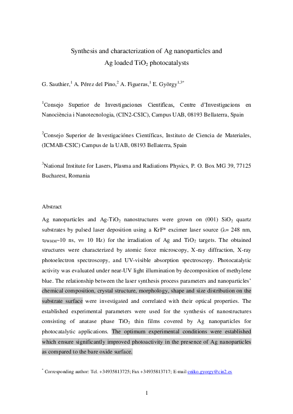 (PDF) Synthesis and Characterization of Ag Nanoparticles and Ag-Loaded ...