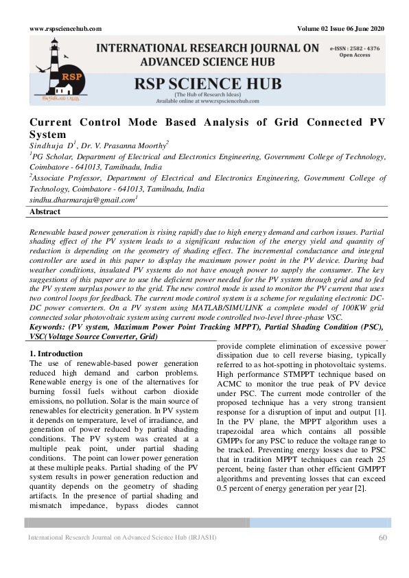 (PDF) Current Control Mode Based Analysis of Grid Connected PV System