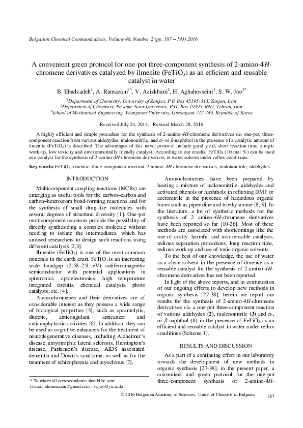 (PDF) A convenient green protocol for one-pot three-component synthesis ...