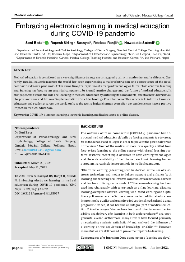(PDF) Embracing electronic learning in medical education during COVID ...