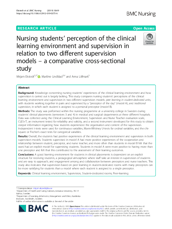 (PDF) Nursing students’ perception of the clinical learning environment ...
