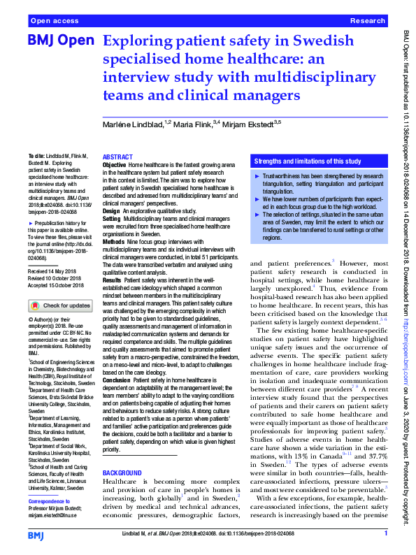 (PDF) Exploring patient safety in Swedish specialised home healthcare ...