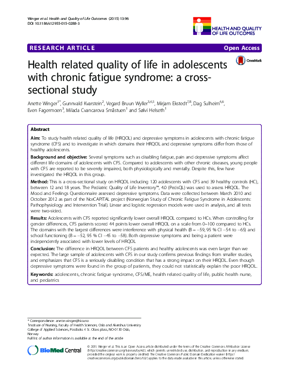 (PDF) Health related quality of life in adolescents with chronic ...