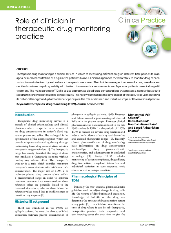 (PDF) Role of clinician in therapeutic drug monitoring practice