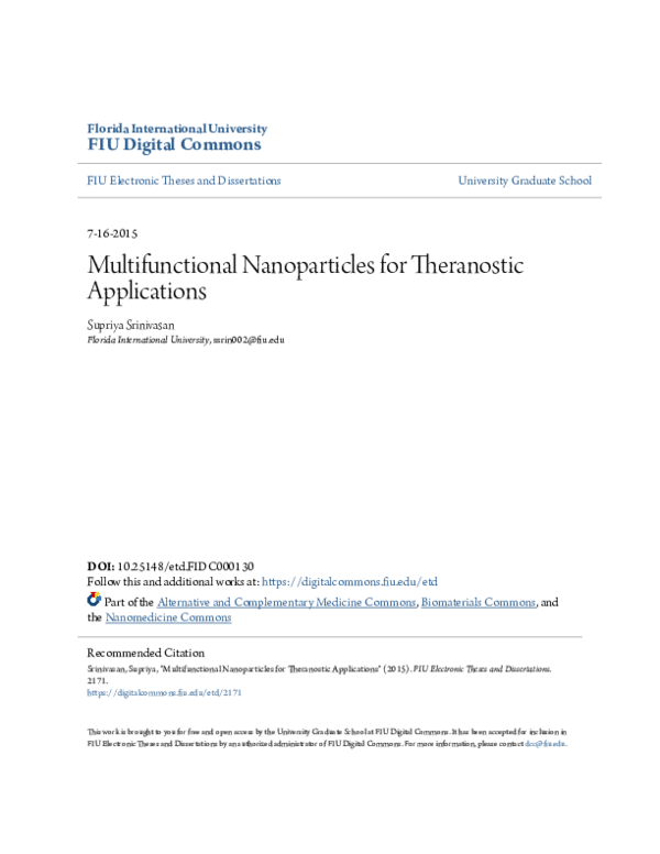 (PDF) Multifunctional Nanoparticles for Theranostic Applications