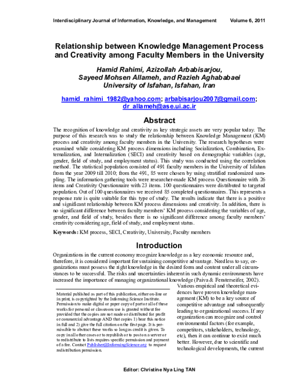 (PDF) Relationship between Knowledge Management Process and Creativity ...