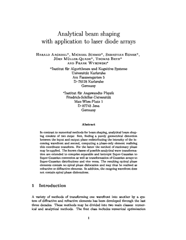 (PDF) Analytical Beam Shaping with Application to Laser Diode Arrays