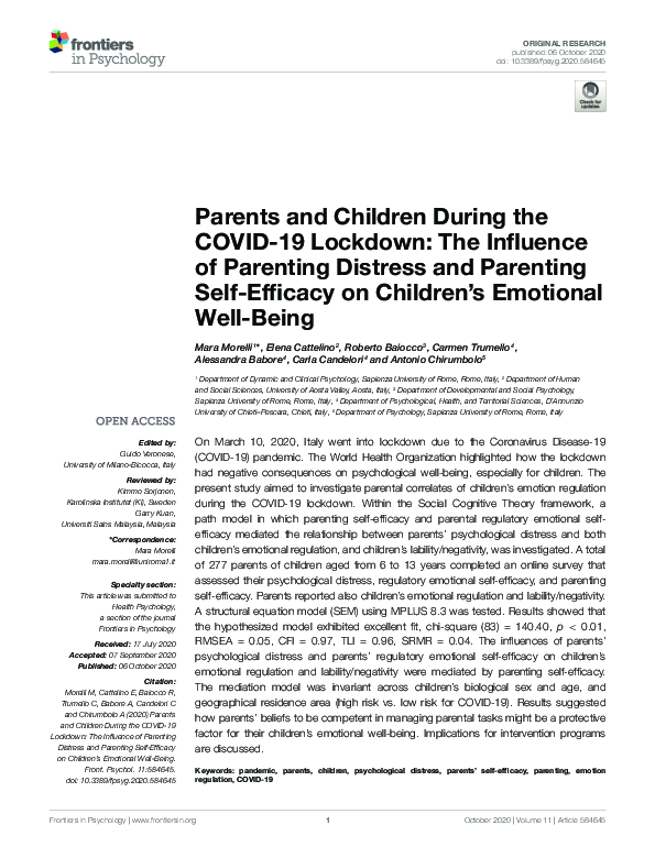 (PDF) Parents and Children During the COVID-19 Lockdown: The Influence ...