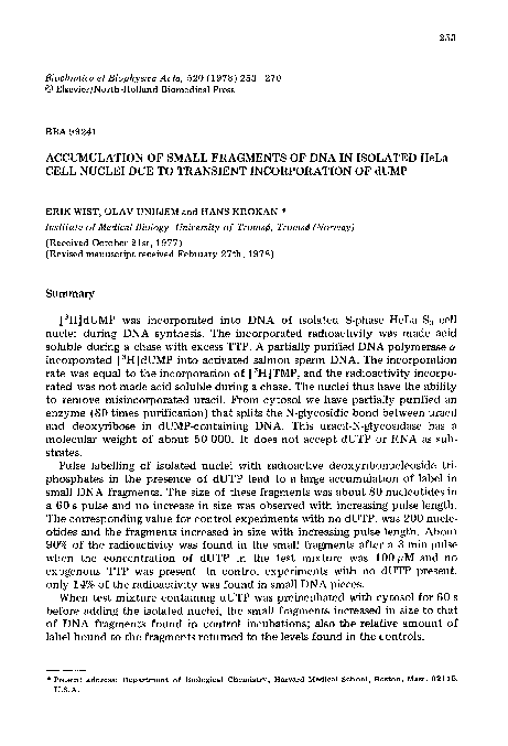 (PDF) Accumulation of small fragments of DNA in isolated HeLa cell ...