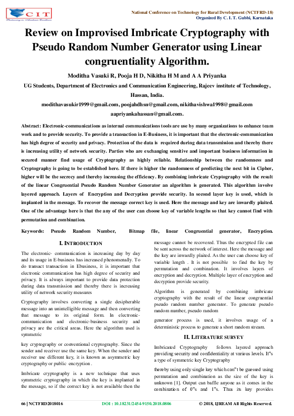 (PDF) Review on Improvised Imbricate Cryptography with Pseudo Random ...