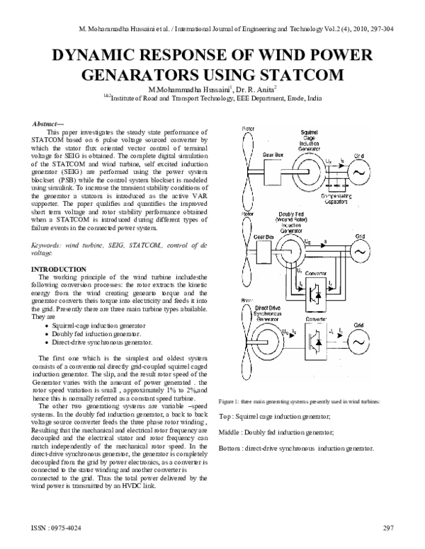 (PDF) Dynamic Response of Wind Power Genarators Using Statcom