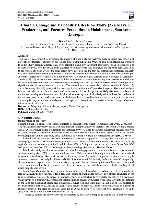 (PDF) Climate Change and Variability Effects on Maize (Zea Mays L ...