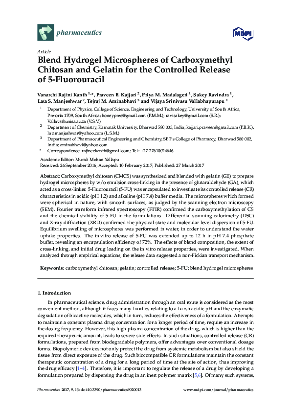 (PDF) Blend Hydrogel Microspheres of Carboxymethyl Chitosan and Gelatin ...