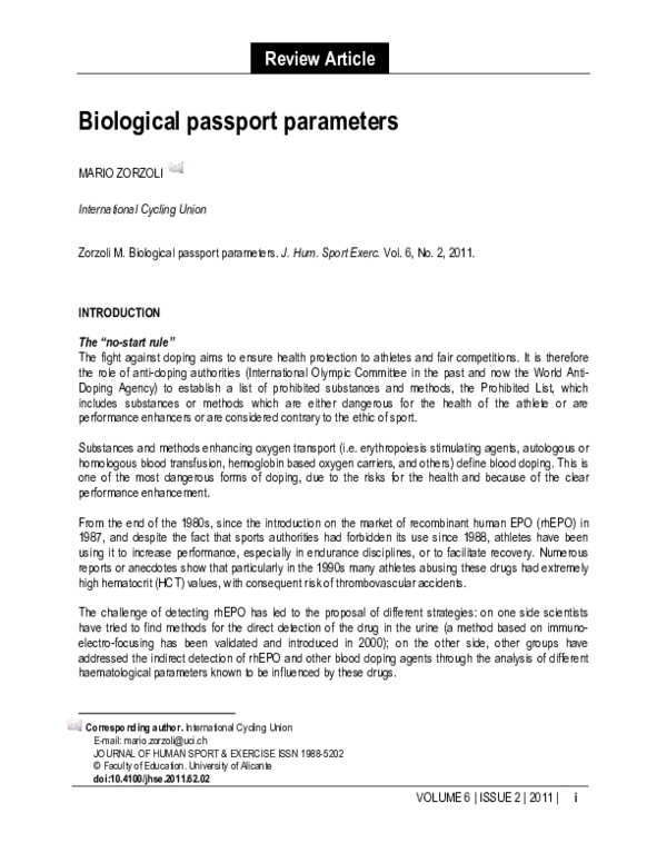 (PDF) Biological passport parameters