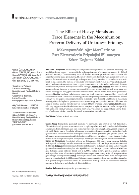 (PDF) The Effect of Heavy Metals and Trace Elements in the Meconium on ...