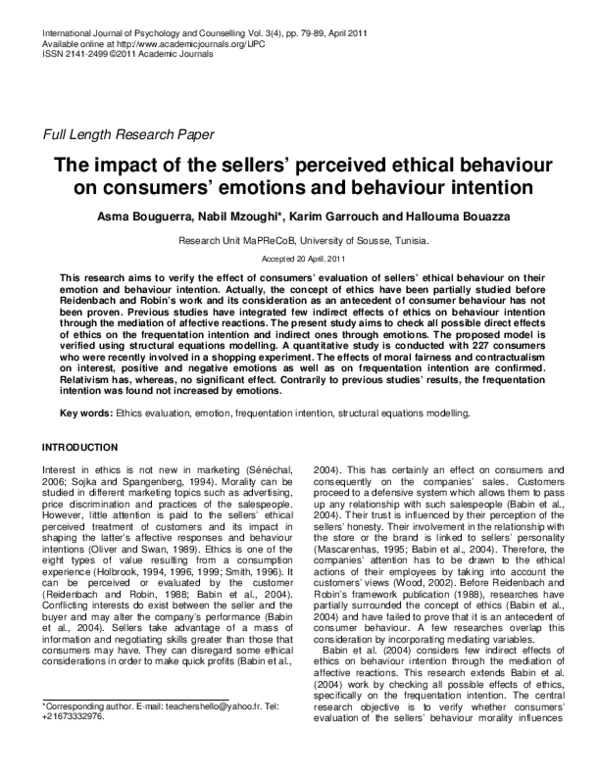 (PDF) The impact of the sellers perceived ethical behaviour on ...